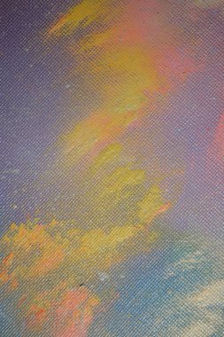 Painted linen texture. Strokes of oil paint on a textured canvas. The concept of the modern school of art. Fragment of creative work.