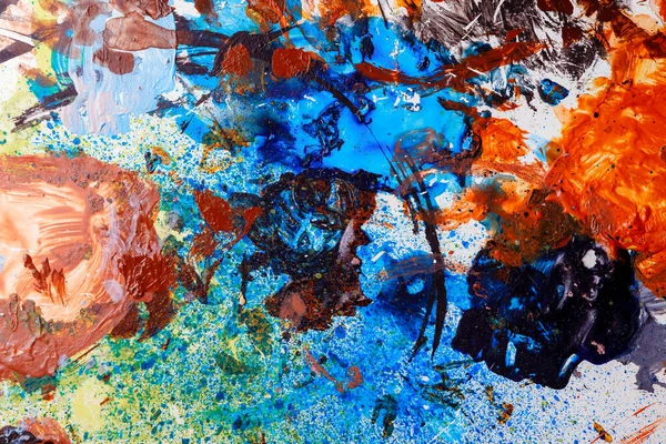 stock image Colorful abstract texture. Smears of oil paint on an art palette. The concept of the modern school of art. Fragment of creative work. Colors of the year 2023.