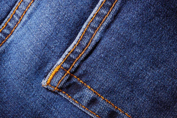 Nosil Džínové Kalhoty Strojový Steh Uzavřen Džínová Textura Modrém Koncept — Stock fotografie