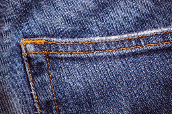 Nosil Džínové Kalhoty Strojový Steh Uzavřen Džínová Textura Modrém Koncept — Stock fotografie