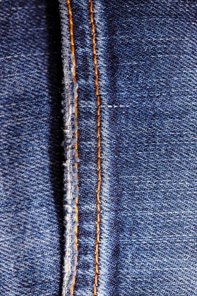 Pantalón Denim Usado Máquina Puntada Cerca Textura Mezclilla Azul Concepto — Foto de Stock