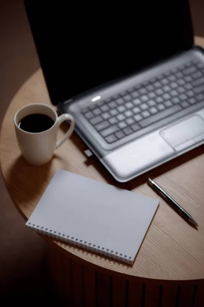 Writer High Laptop Blank Page Aromatic Coffee Coffee Creative Ideas — Stock Photo, Image