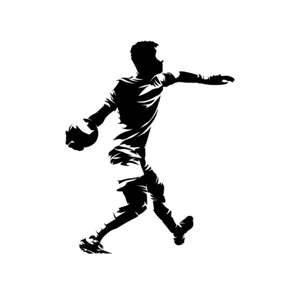 守门员抛出球 足球运动员孤立的矢量轮廓 墨水绘图 足球运动员 — 图库矢量图片