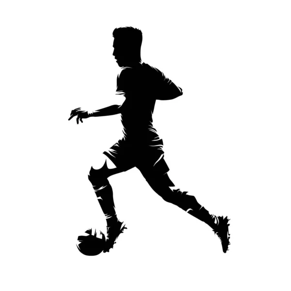 Jogador Futebol Correndo Com Bola Silhueta Vetorial Isolada Futebolista Jogador —  Vetores de Stock