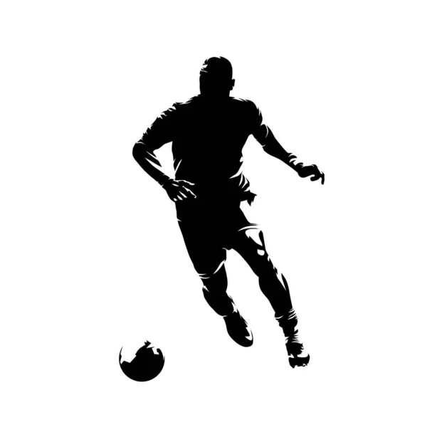 Joueur Football Ballon Silhouette Vectorielle Isolée Vue Face Encre Footballeur — Image vectorielle