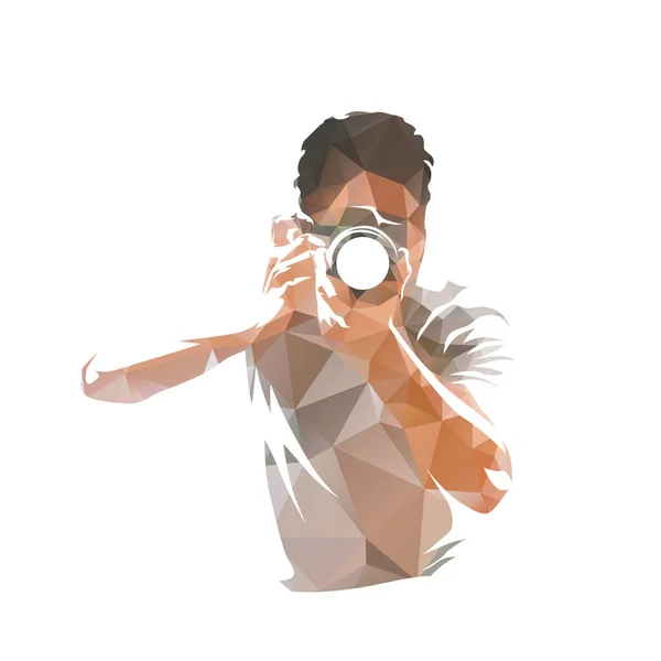 Φωτογράφος Κάμερα Παίρνει Φωτογραφίες Χαμηλό Πολυγωνικό Διανυσματικό Λογότυπο Στο Μπροστινό — Διανυσματικό Αρχείο
