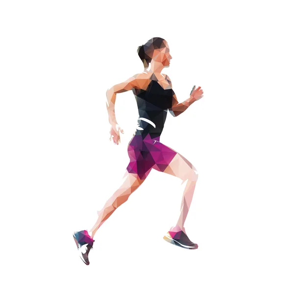 Running Γυναίκα Χαμηλή Πολυγωνική Διανυσματική Απεικόνιση Από Τρίγωνα Πλευρική Άποψη — Διανυσματικό Αρχείο