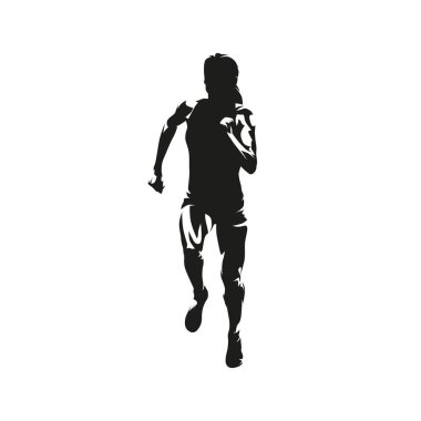 Koşan kadın, ön manzara. Soyut izole vektör silueti. Kadın maraton koşucusu