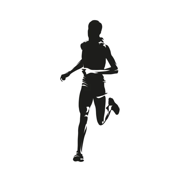 Mujer Corriendo Vista Frontal Silueta Vectorial Aislada Abstracta Corredor Maratón — Vector de stock