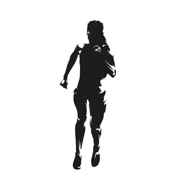 Femme Qui Court Vue Face Silhouette Vectorielle Isolée Abstraite Marathonienne — Image vectorielle