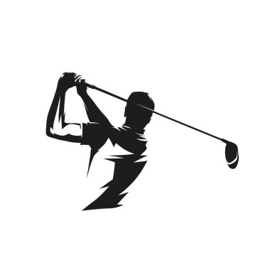 Golf oyuncusu logosu, soyut izole vektör silueti. Şoförlü golfçü