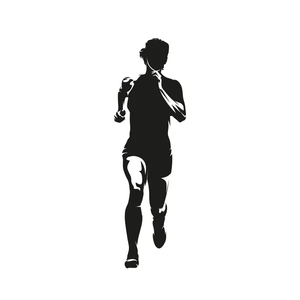 Mujer Corriendo Vista Frontal Silueta Vectorial Aislada Abstracta Dibujo Tinta — Vector de stock