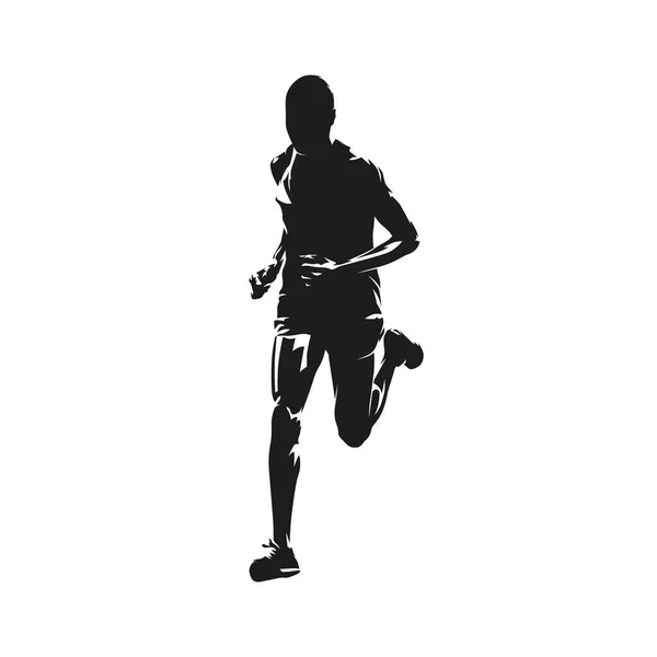 Laufender Mann Lauf Abstrakte Isolierte Vektorsilhouette Frontansicht Des Marathonläufers — Stockvektor