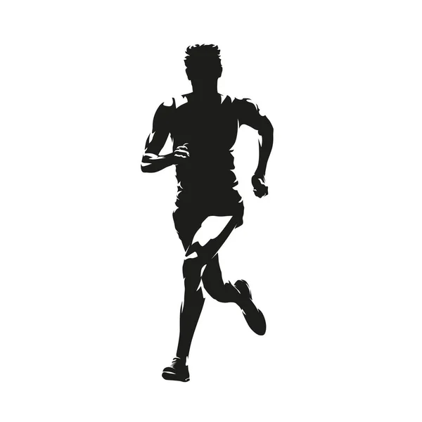 Ejecutar Hombre Corriendo Vista Frontal Silueta Vector Aislado Abstracto Vista — Archivo Imágenes Vectoriales