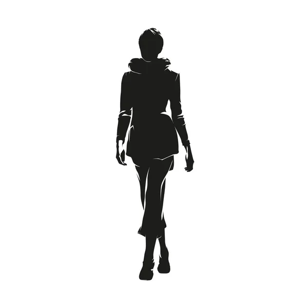 Femme Affaires Marchant Vers Avant Vue Face Silhouette Vectorielle Isolée — Image vectorielle