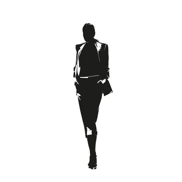 Business Woman Standing Ladies Jacket Abstract Isolated Vector Silhouette Ink — Stock Vector