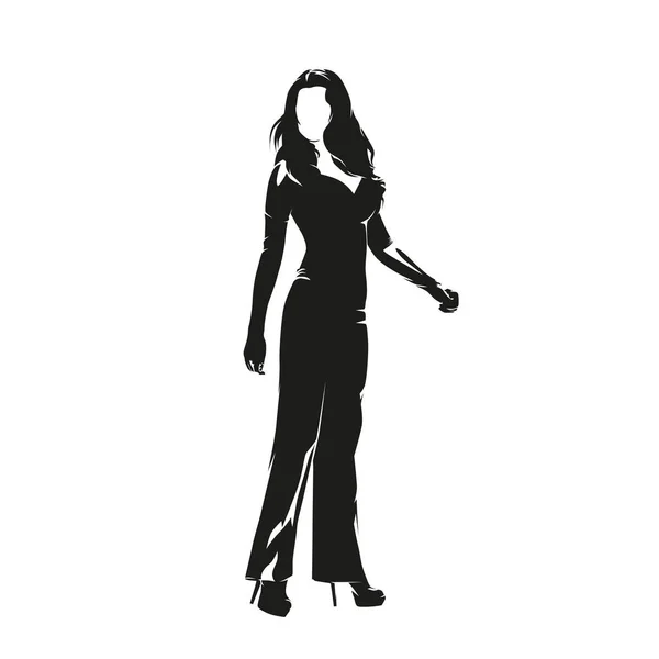 Jolie Femme Sensuelle Debout Dans Des Vêtements Nuit Silhouette Vectorielle — Image vectorielle