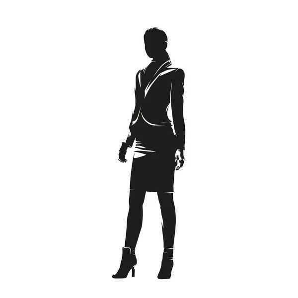 Femme Affaires Debout Dans Veste Des Dames Silhouette Vectorielle Isolée — Image vectorielle
