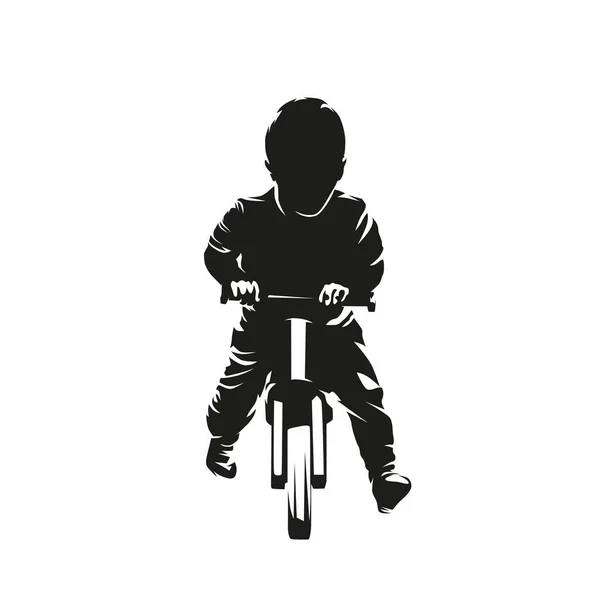 Kleiner Junge Fährt Fahrrad Abstrakte Isolierte Vektorsilhouette Frontansicht — Stockvektor