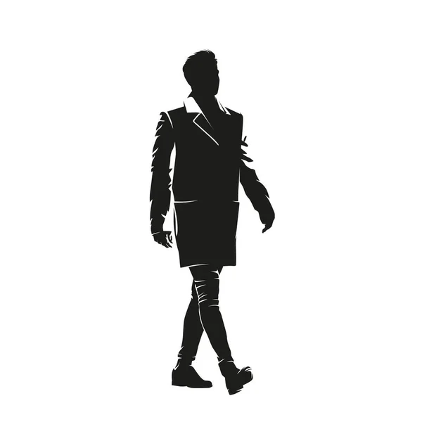 Hombre Con Abrigo Caminando Vista Lateral Silueta Vectorial Aislada Abstracta — Archivo Imágenes Vectoriales