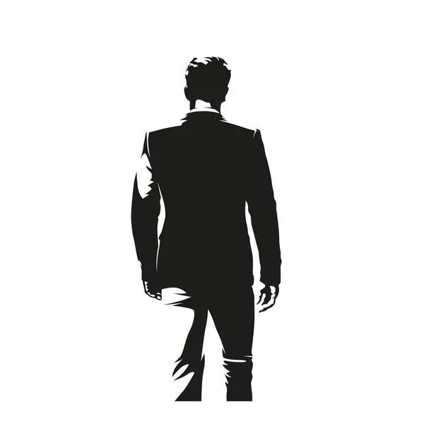 Businessman Suit Standing Rear View Isolated Vector Silhouette Suited Elegant — Stock Vector