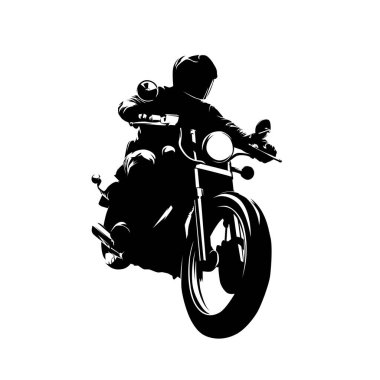 Chopper motorbike, isolated vector silhouette, ink drawing. Motorbike rider, front view clipart