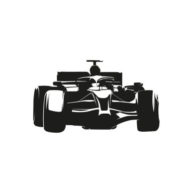 Formula yarış arabası, ön görüş, izole vektör silueti, mürekkep çizimi, devre yarış logosu