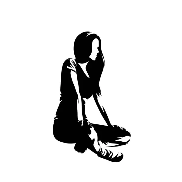 女人坐着放松 孤立的矢量轮廓 侧视图 水墨画 — 图库矢量图片