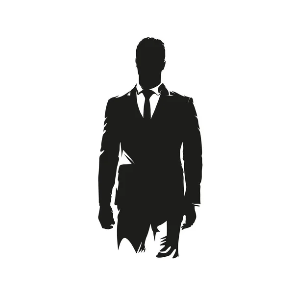 Businessman Walking Isolated Vector Silhouette Front View Man Suit — Stock Vector
