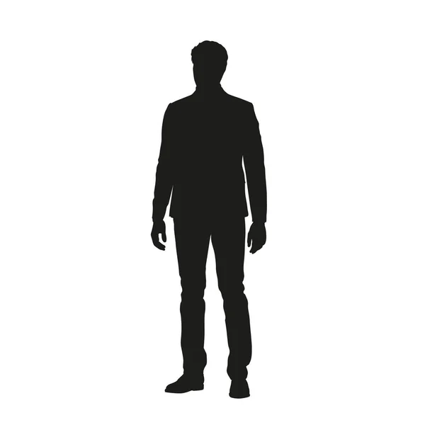 Uomo Affari Piedi Silhouette Vettoriale Isolata Vista Frontale Uomo Completo — Vettoriale Stock