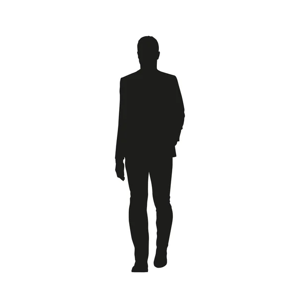 ビジネスマン歩くと 絶縁ベクトルシルエット フロントビュー スーツの男 — ストックベクタ