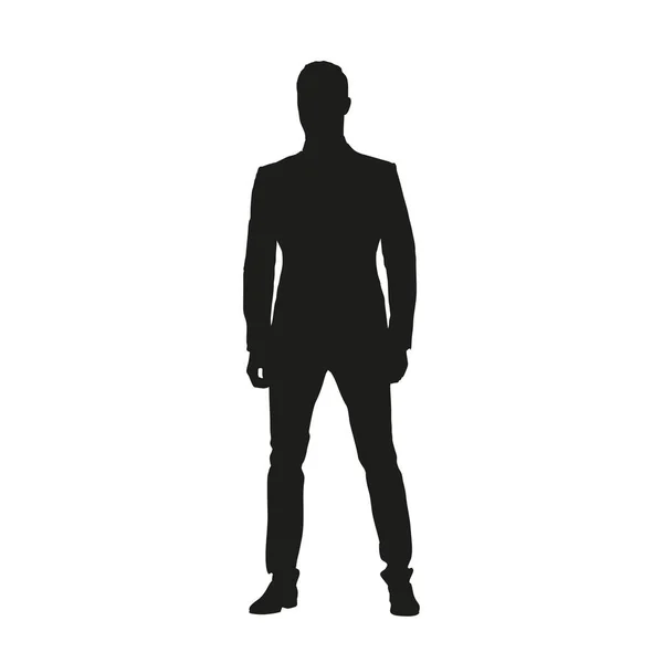 Geschäftsmann Stehend Isolierte Vektorsilhouette Frontansicht Mann Anzug — Stockvektor