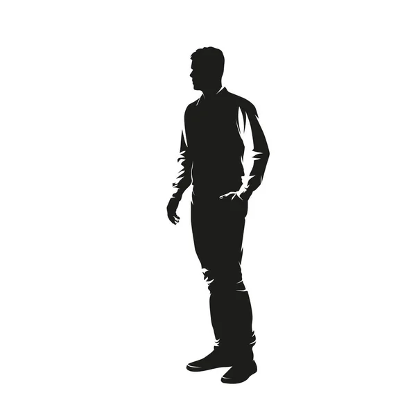 Homme Chemise Pantalon Tient Debout Avec Main Dans Poche Silhouette — Image vectorielle
