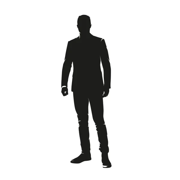 Businessman Standing Suit Side View Isolated Vector Silhouette — Stock Vector