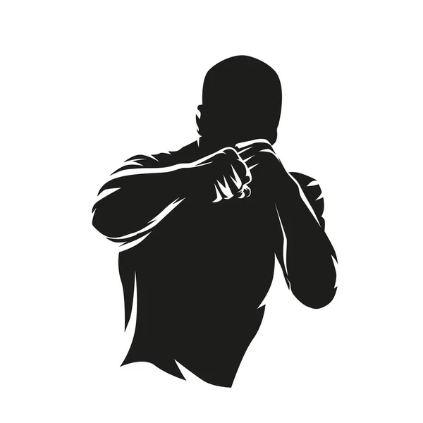 Боец Изолированный Векторный Силуэт Чернильный Рисунок Вид Спереди Боевой Логотип — стоковый вектор