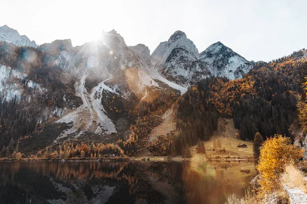 Lago Montaña Gossausee Los Alpes Austríacos Paisaje Montaña Colores Otoñales —  Fotos de Stock
