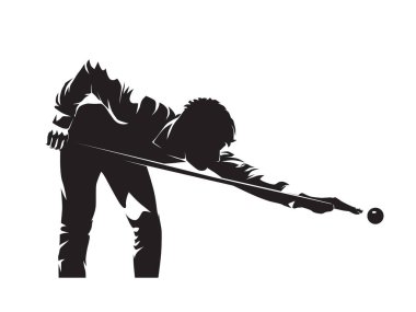 Snooker, billiard or pool player, isolated vector silhouette