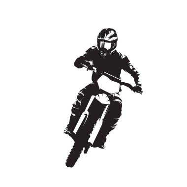 MX racing, motocross rider, isolated vector silhouette, front view. Ink drawing
