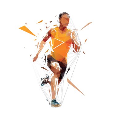 Run, running man, front view, low poly isolated vector illustration