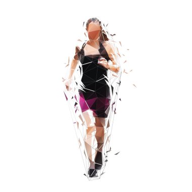 Run, running woman, low polygonal isolated vector illustration, geometric drawing from triangles, front view. Active people