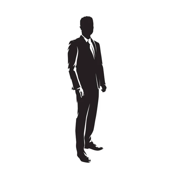 Businessman Suit Standing Isolated Vector Silhouette Ink Drawing — Stock Vector