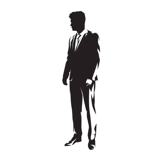 Business Man Standing Isolated Vector Silhouette Ink Drawing Man Suit — Stock Vector