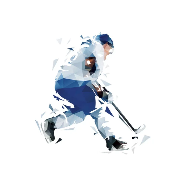 Giocatore Hockey Ghiaccio Illustrazione Vettoriale Poligonale Bassa Isolata Disegno Geometrico — Vettoriale Stock