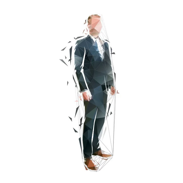 Obchodník Obleku Stojící Muž Izolovaná Nízkopoly Vektorová Ilustrace — Stockový vektor