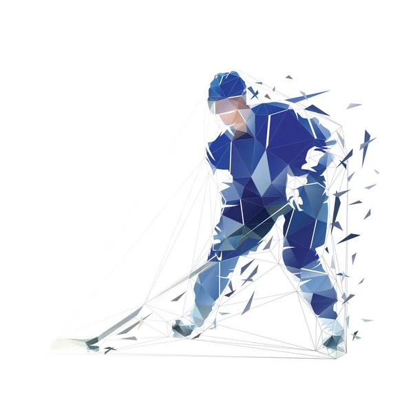 Giocatore Hockey Ghiaccio Illustrazione Geometrica Vettoriale Isolata Basso Poli Triangoli — Vettoriale Stock