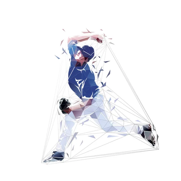 Гравець Бейсбол Кидає Низький Полі Ізольований Векторні Ілюстрації Геометричний Малюнок — стоковий вектор