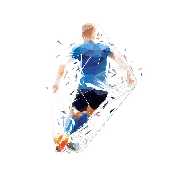 Ποδόσφαιρο Ποδόσφαιρο Παίκτης Τρέχει Μπάλα Απομονωμένο Διάνυσμα Χαμηλή Πολυγωνική Απεικόνιση — Διανυσματικό Αρχείο