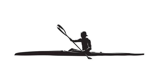 Canoe Flatwater Απομονωμένη Διανυσματική Σιλουέτα Σχέδιο Μελάνι Θαλάσσια Σπορ Λογότυπο — Διανυσματικό Αρχείο