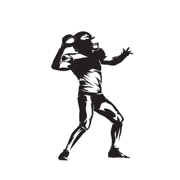 Joueur Football Américain Lance Ballon Silhouette Vectorielle Isolée Logo Dessin — Image vectorielle