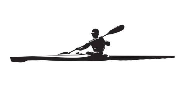 独木舟平水 孤立的矢量轮廓 油墨绘图 水上运动标志 侧视图 — 图库矢量图片